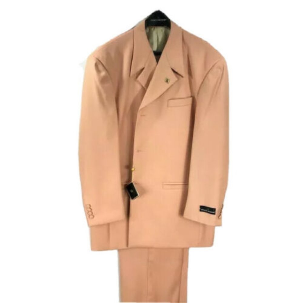 Stacy Adams Men Peach Suit 2 Piece Single Breasted Pleated Front Pants Size 54L